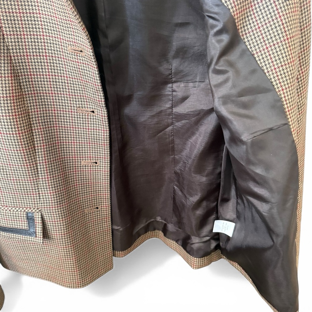 Vintage Pendleton Houndstooth Virgin Wool Leather Trim Blazer Petite Size 4 - Picture 5 of 7